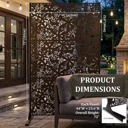 Metal Privacy Screen Outdoor 6FT – Freestanding Laser Cut Steel Garden Divider Panel with Stand, Decorative Modern Privacy Screen for Patio, Deck, Backyard & Balcony, Rustproof & Weather-Resistant
