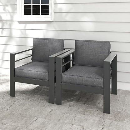 Kiss the Water Outdoor Patio Metal Furniture Chair, 2 PCS All-Weather Aluminum Outdoor Sofa with 5" Thick Soft Cushion and Wide Arm, Deep Seating Patio Couch for Balcony, Porch, Backyard