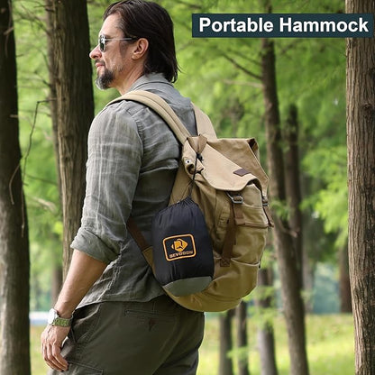 Camping Hammock with Net,Portable Lightweight Double Hammocks with Tree Straps and Solid D-Shape Carabiners,Parachute Nylon Hammock for Backpacking Beach Backyard Patio Hiking Black&Grey