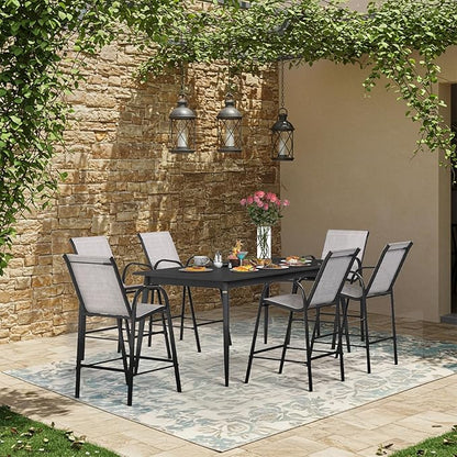 HOMREST Outdoor Bar Height Stools Set of 6,High Back Patio Chairs with Armrests,Textilene Chairs with Breathable Fabric & Metal Frame for All Weather,Light Grey