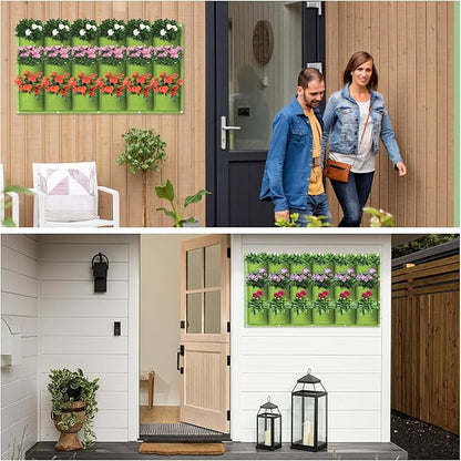 LITLANDSTAR 18 Pockets Hanging Grow Bags, 2 Pack Horizontal Wall Planter Plant Grow Bags Outdoor Indoor Hanging Planter for Balcony/Railing/Fence/Yard/Garden/Home Decoration, Green