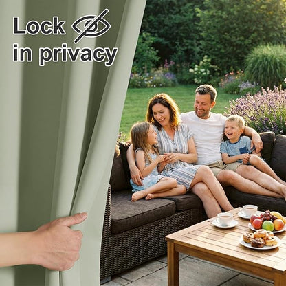 RYB HOME Outdoor Curtains for Patio Waterproof Block Sunlight Thermal Insulated Privacy Assured Thick Outside Curtains for Porch, Gazebo, Pergola, W84" x L84", Sage Green, 1 Panel