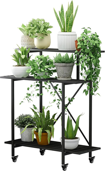 Zhongma 3 Tier Sturdy Plant Stand with Wheels, Heavy Duty Plant Holder for Home Indoor and Outdoor, L35.43 xW17.32 x H41.73 inch
