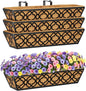 HFHOME 24 Inch Window Deck with Coco Liner, 24" Window Boxes Horse Trough with Coconut Coir Liner, Black Metal Hanging Flower Planter Basket Railing Planter for Outdoor Indoor Lawn - 4 Pack