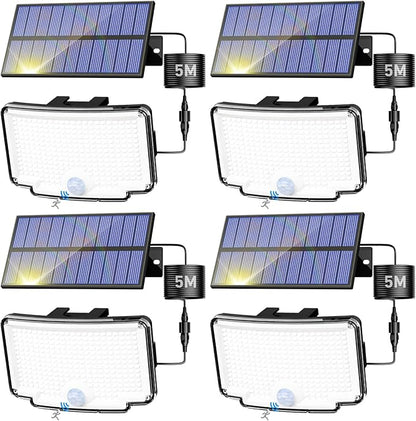 Peasur 4 Pack Solar Motion Lights Outdoor, 318 LED Solar Security Light with 3 Modes, IP65 Waterproof Powered Flood Lights for Outside Garden Patio Garage Yard Backyard