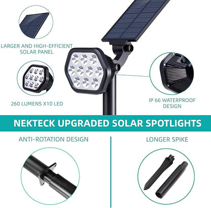 Nekteck Solar Lights Outdoor,10 LED Landscape Spotlights Powered Wall Lights 2-in-1 Wireless Adjustable Security Decoration Lighting for Yard Garden Walkway Porch Pool Driveway (2 Pack, Warm White)