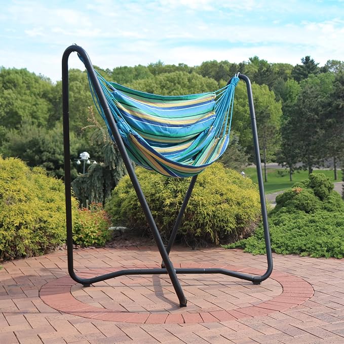 Hammock Chair with Steel Stand in Ocean Breeze, 330-Lb Capacity