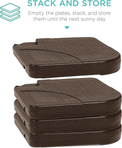 Best Choice Products 4-Piece 155lb Capacity Heavy-Duty Cantilever Offset Patio Umbrella Stand Square Base Plate Set w/Easy-Fill Spouts for Water or Sand - Brown