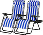 Nazhura Set of 2 Relaxing Recliners Patio Chairs Adjustable Steel Mesh Zero Gravity Lounge Chair Beach Chairs with Pillow and Cup Holder (Navy Blue Stripe)