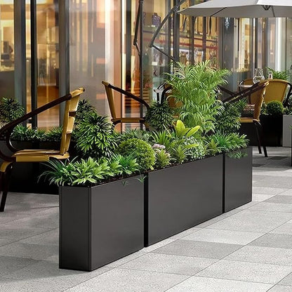 Black Steel Planter Box for Outdoor Plants 24" x 10" x 24" Metal Rectangular Outdoor Planter Box All-Weather Use with Drainage Holes for Patio,Porch,Garden (Black, 24 * 10 * 24)