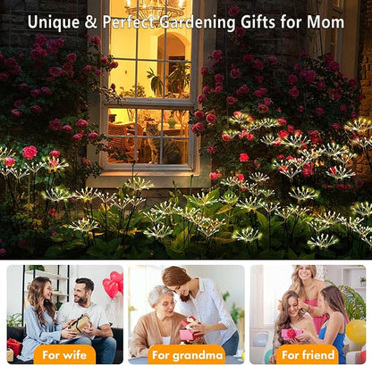 Solar Garden Lights 2 Pack Twinkling Solar Firework Lights with 2 Modes 120LED, Solar-Powered Light for Outside Yard Pathway Garden Decor Outdoor Waterproof, Gardening Gifts for Women Mothers Day,Warm