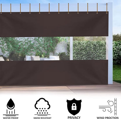 Outdoor Curtain with Clear Vinyl Panel, 8 x 15 ft, Coffee