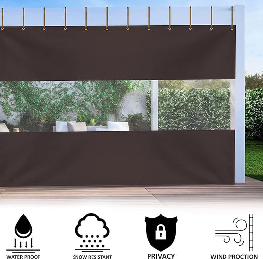Outdoor Curtains: 8' x 10' Clear Vinyl Panel with Brass Grommets, Coffee