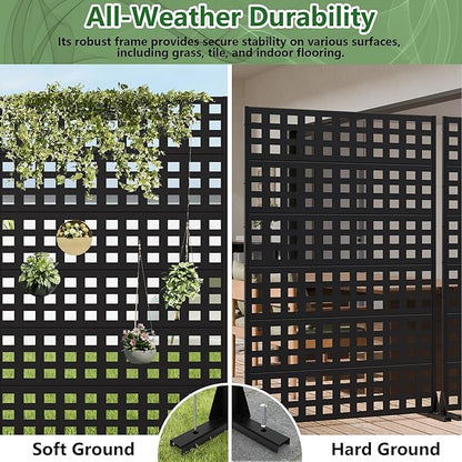 Casaphoria Metal Privacy Screen Outdoor, 72" H x 47" W Freestanding Decorative Privacy Screen for Patio Deck Balcony Garden with Stable Base, Black-Square