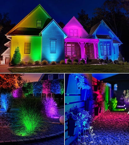 SUNVIE RGBW Spot Lights Outdoor Color Changing Landscape Lighting 12W LED Outdoor Spotlights with Remote Control 120V Waterproof Colored Spotlights for House Garden Yard Tree Decorative, 6 Pack