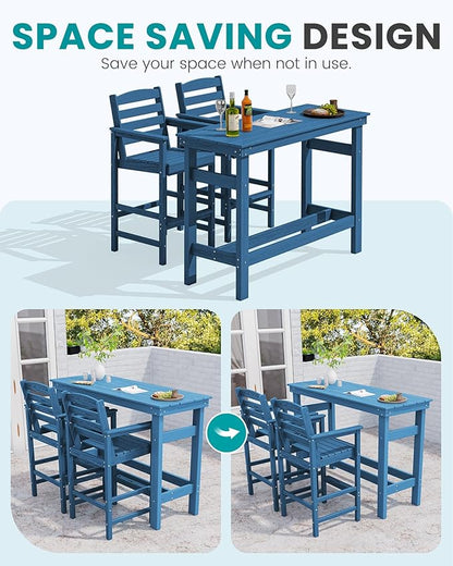 SERWALL 41" Outdoor Bar Table with 1.6" Umbrella Hole, HDPE Patio Bar Counter Height Table, All-Weather Rectangle Bar Table for Backyard, Garden, Poolside, Balcony - Blue