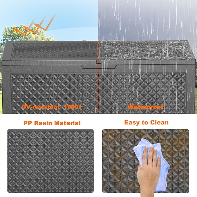 Deck Box, 110 Gallon Resin Lockable Outdoor Storage, Black
