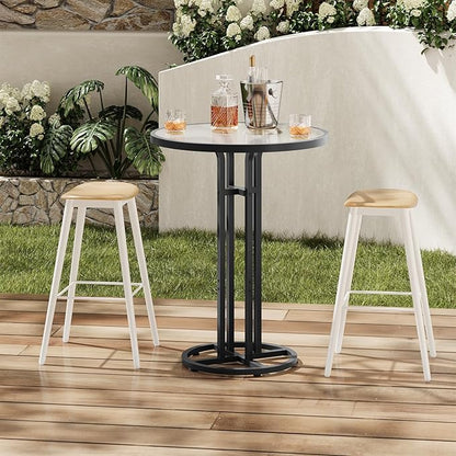 HOOBRO Bar Table, 23.6-Inch Round Pub Table, Frosted Glass Cocktail Table with Sturdy Iron Frame & Adjustable Feet, Modern Small Coffee for Home Bar, Kitchen, Living Room, Outdoor, Black BK96BT01