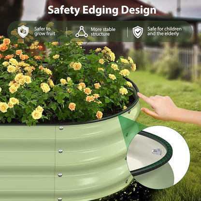 Raised Garden Bed Kit, 5x2x1 ft Galvanized Planter Box Outdoor with Safety Edging, Large Metal Raised Beds for Gardening Vegetables Flower Fruits (Avocado Green)