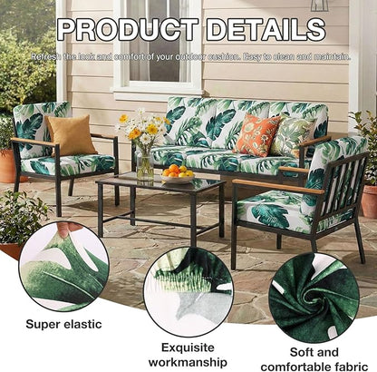Cushion Covers, 8-Piece Set in Monstera Deliciosa, Stretchy Outdoor Fit