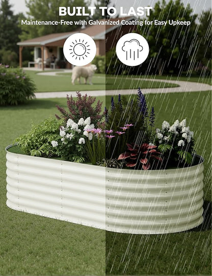 GarveeLife 6x3x2 ft Galvanized Raised Garden Bed - 24“ Tall Metal Planter Box for Vegetables, Flowers, Herbs, Rust-Resistant Outdoor Garden Box, Easy Assembly Raised Beds for Gardening, Beige