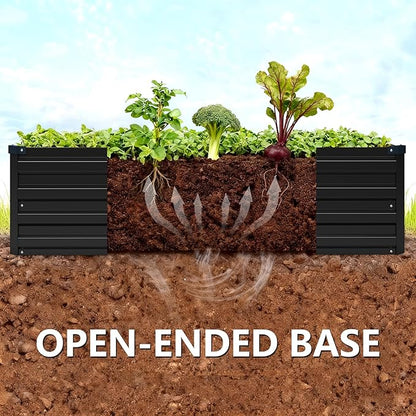 Vengarus 2 Pack 12x4x1FT Galvanized Raised Garden Bed Kit, Outdoor Metal Planter Box for Vegetables, Rectangular Steel Container, Easy Assembly (Black)