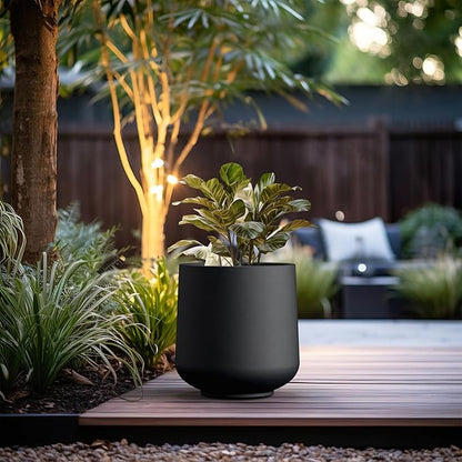 Kante 15.3" Dia Round Concrete Planter, Outdoor Indoor Large Plant Pots Containers with Drainage Hole and Rubber Plug for Home Garden Patio, Black