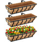 Railing Planter Boxes, Heavy Duty Window Box Planters, Adjustable Balcony Planters for Railing Hanging, with Coco Liner & Support Rod for Deck, Porch, and Patio Gardening (3 Pack, 24 Inch)