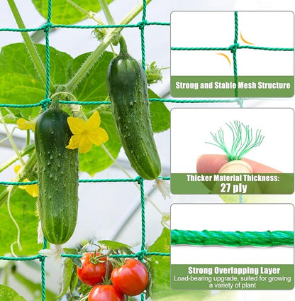 Trellis Netting, Heavy Duty Garden Trellis Netting for Climbing Plants Outdoor w/Plant Clips, 6.6x9.85 Ft Plant Netting for Cucumber, Tomato, 27 Strands & 4x4 in Mesh, Grow Net for Fruits, Vegetables