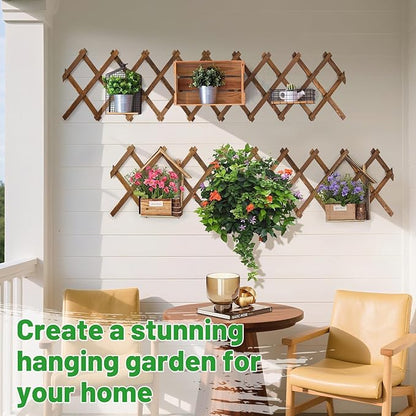 Pack of 2 Extra Thick Wooden Wall Trellis- Expandable Wall Planter Lattice Panels for Climbing Plants, Hanging Vertical Plant Support Fence Frame Outdoor Indoor for Balcony Patio Garden Room