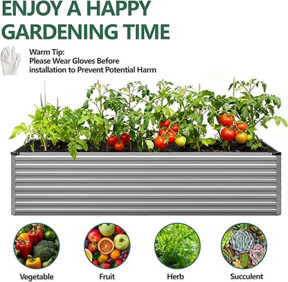 Vengarus 8x4x2FT Galvanized Raised Garden Bed Kit, Large Rectangle Elevated Planter for Vegetables, Flowers, Herbs and Succulents - 479 Gallon Capacity,Silver
