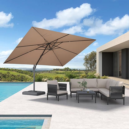 PURPLE LEAF Patio Umbrella 9' X 11.5' Rectangle Cantilever Umbrella Large Aluminum Outdoor Umbrellas with 360-degree Rotation & UPF40+ Premium Fabric for Deck Pool Garden Yard, Sand Dune