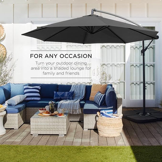 Offset Hanging Market Patio Umbrella w/Easy Tilt Adjustment, 10ft