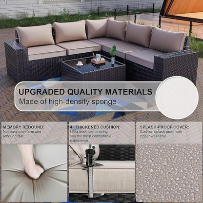 Kullavik 9 Pieces Outdoor Patio Furniture Set,PE Wicker Rattan Sectional Sofa Patio Conversation Sets with Swivel Rocking Chairs Set,Sand
