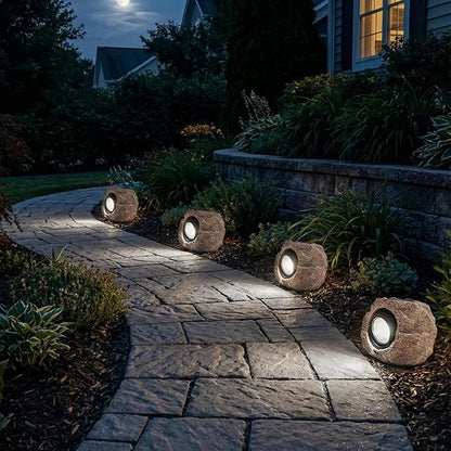 Solar Garden Rock Lights Outdoor - IP65 LED Waterproof Solar Spotlight, Solar Powered Landscape Lights Decorative Garden Stone Light for Pathway, Walkway, Yard, Patio (4 Pack)