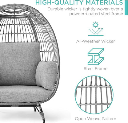 Best Choice Products Wicker Egg Chair, Oversized Indoor Outdoor Lounger for Patio, Backyard, Living Room w/ 4 Cushions, Steel Frame, 440lb Capacity - Gray/Heather Gray