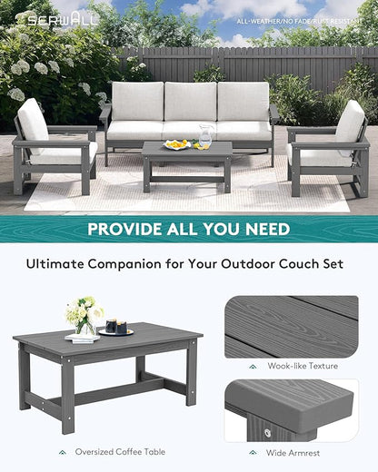 SERWALL HDPE Patio Conversation Set, 6-piece Sectional Outdoor Furniture Set, All Weather Outdoor Couch Set Patio Furniture Set for Deck, Lawn, Grey Frame with Grey Cushion