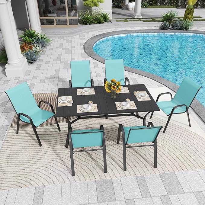 Patio Dining Chairs Set of 6, Stackable Light Blue Mesh