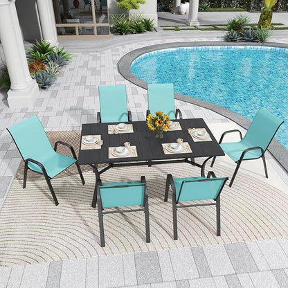 Patio Dining Chairs Set of 6, Stackable Light Blue Mesh