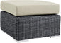 Modway Summon Wicker Rattan Outdoor Patio Sunbrella Square Ottoman in Canvas Antique Beige