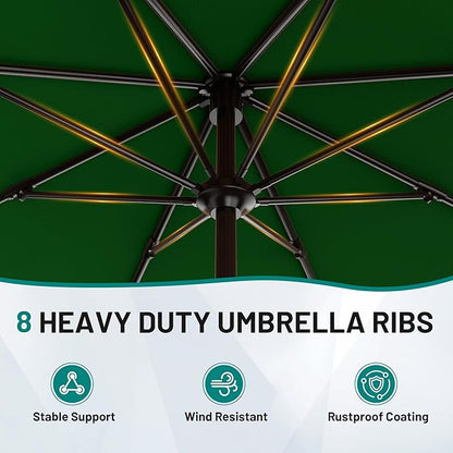 AreShark 9 FT Patio Umbrella for Outdoor, Outdoor Table Umbrella with Push Button Tilt and Crank, Outdoor Patio Umbrellas with 8 Sturdy Ribs for Market, Garden, Pool (Dark Green)
