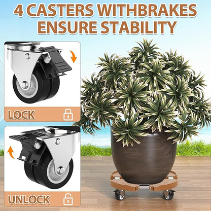 VANCASTLE Plant Caddy with Lockable Wheels Heavy Duty 450lbs Capacity, 15-22 Inch Adjustable Plant Stand with Wheels Rolling base, Plant Dolly for Flower Pot Mover Indoor Outdoor, Khaki, 1 Pack