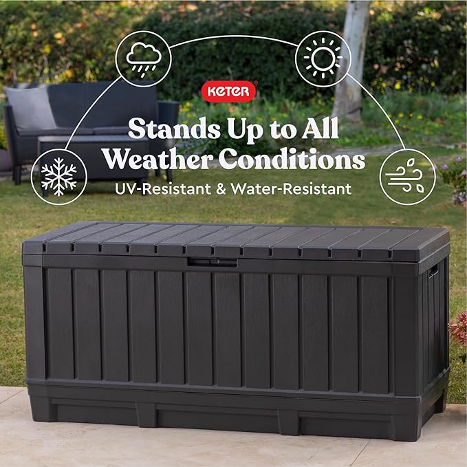 Deck Box 92 Gallon Resin Lockable Storage Bench, Dark Grey