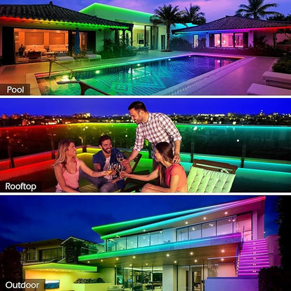 AILBTON 400FT Outdoor LED Strip Lights Waterproof,IP68 Outside Led Light Strips Waterproof with Bluetooth App Remote Control,Music Sync RGB Exterior Led Rope Lights,for Balcony,Deck,Roof,Garden,Pool