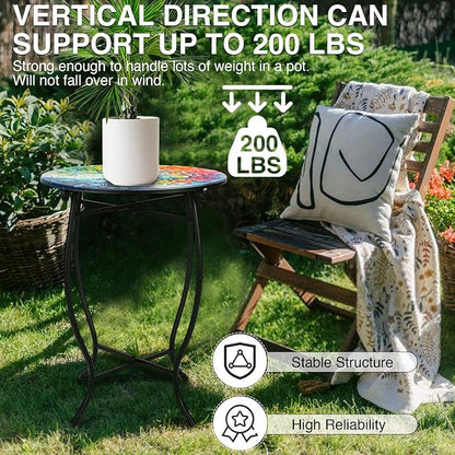 Fashion&cool Outdoor Side Tables, 14" Round Patio Side Table, Weather Resistant Metal End Table Side Table for Patio Yard Porch Balcony Garden Bedside, Plant Stand for Indoor Outdoor