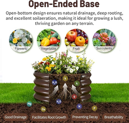 GOOZOO Galvanized Planter Raised Garden Beds, 2x2x1ft Raised Garden Bed Kit for Gardening Outdoor, Round Metal Land Planter Box for Vegetables, Fruits, Flowers（Brown）