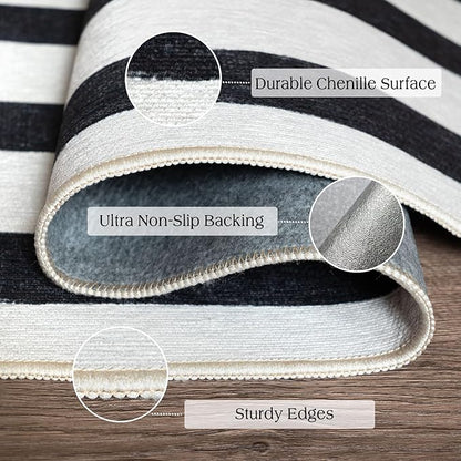 Outdoor Rug Door Mat, Black and White Stripe, 2 x 4.3 ft