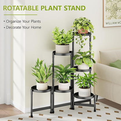 6 Tier Plant Stand Indoor, Tiered Plant Stand Outdoor for Multiple Plants, Corner Plant Shelf for Patio Balcony Porch Garden Living Room House, Black