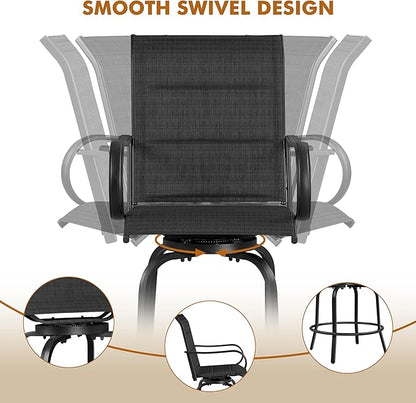 Yaheetech 2 Piece Patio Swivel Bar Stools Texteline Bistro Chairs with High Back/Armrest/Footrest, All Weather Padded Seating Outdoor Furniture Height Outdoor Chairs for Outside, Lawn & Garden