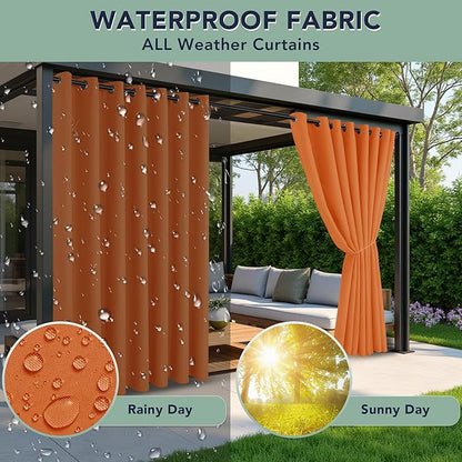 Outdoor Curtains for Patio Waterproof - 6 Panels Privacy Weatherproof Outside Curtains with Grommets for Pergola, Gazebo, Porch, Cabana, Balcony, 54 x 108 Inch, Mecca Orange